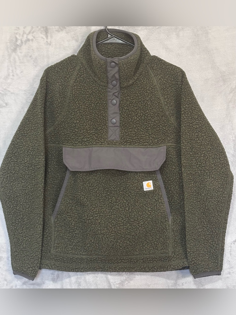 Carhartt Women's Relax Fit Fleece Snap Pullover Small Olive Green